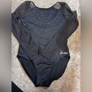 Girls Justice Long mesh Sleeve Bodysuit - black with rhinestone - Lg (12/14)